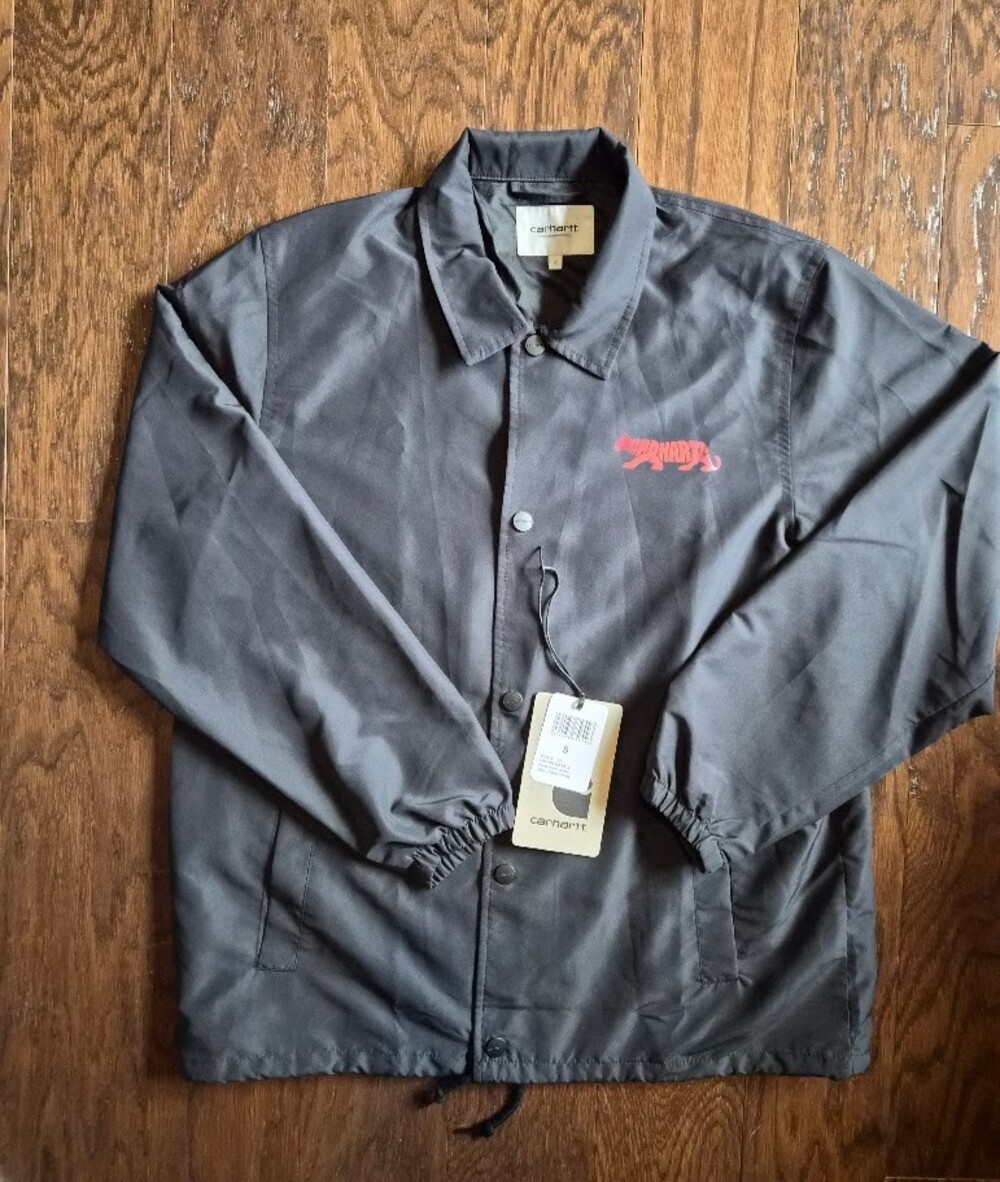 Carhartt WIP Rocky Coach Jacket Mens Small Black Graphic Windbreaker I032974